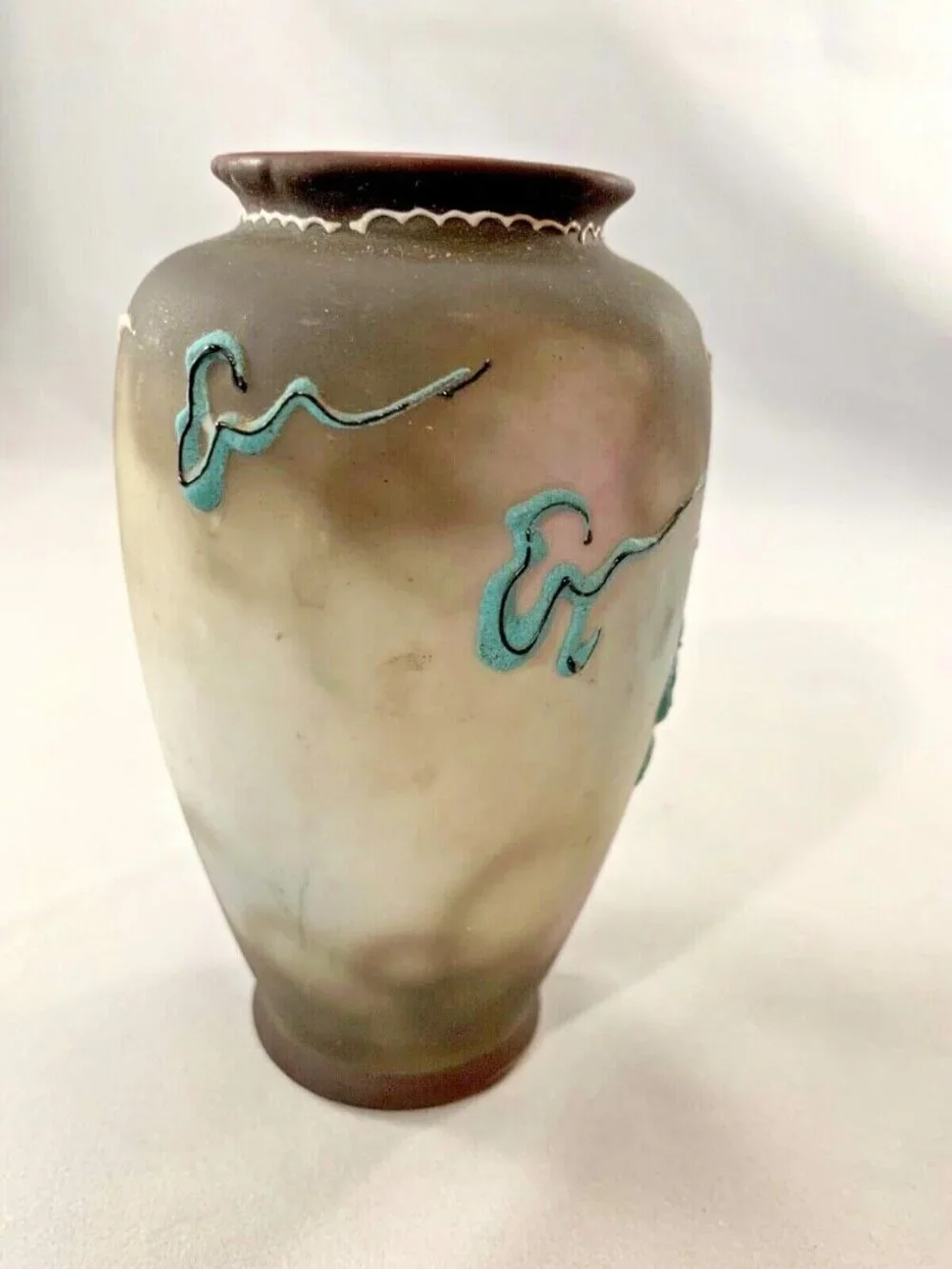Japanese Dragon Moriage Vase Ceramic Brown Blue HandPainted Dragonware Raised